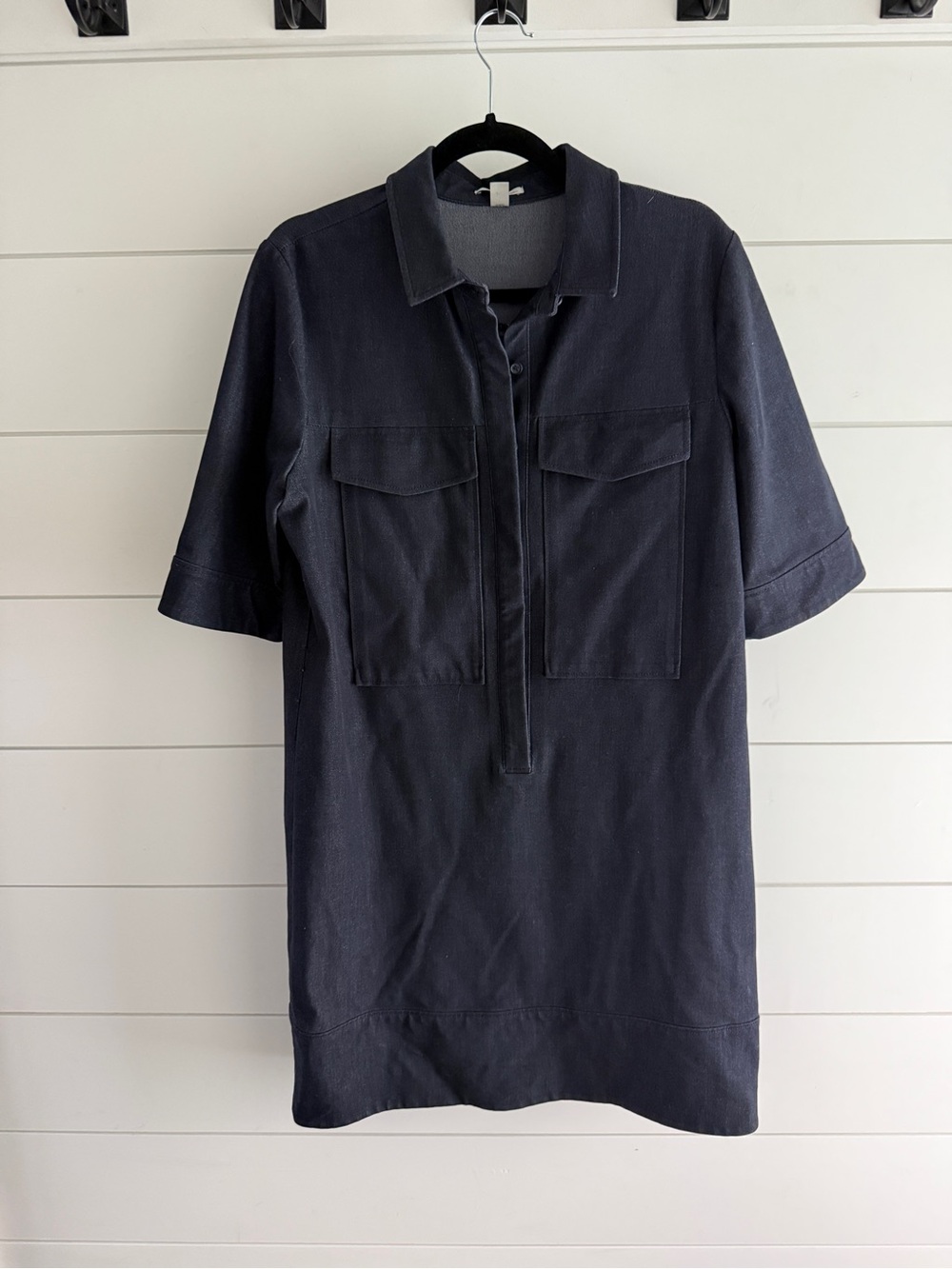 Halogen Navy Denim Short-Sleeve Shirt Dress, Size Medium